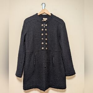 Venario Wool Military Style Jacket L Black Silver Button